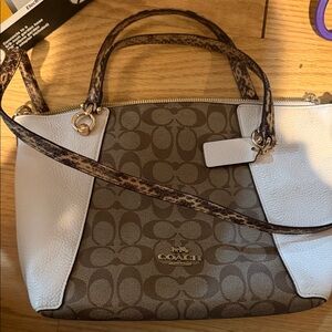 Coach Brown and Cream Signature Shoulder Bag
